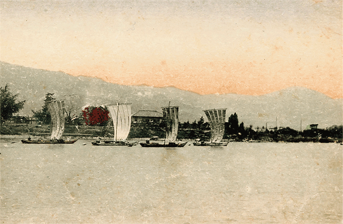 横川の歴史 長寿園から眺める川船による輸送風景